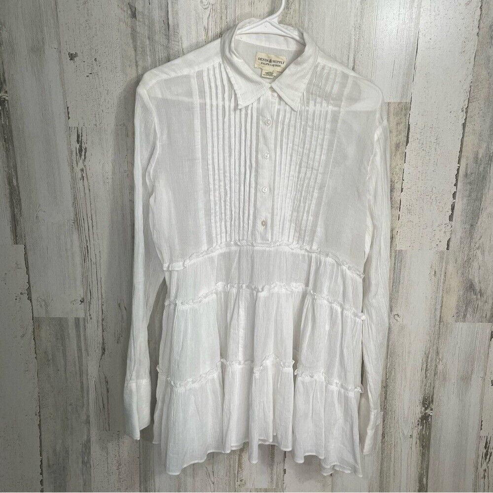 Ralph Lauren Denim & Supply Tunic Mini Dress White Button Front size L NWT
